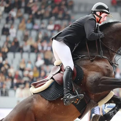 Woolous Sheepskin Half Pad for English Saddle, Wool Fleece Horse Saddle Pad - color: ‎Black-Beige