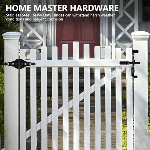 HOME MASTER HARDWARE 8" Heavy Duty Gate Hinges, 6 Pack Strap Hinges, Black | Decorative Door Hinges for Wooden Fences, Barn and Shef, Rotate 270 Degrees, 50LBS Capacity, Included Screws, Steel