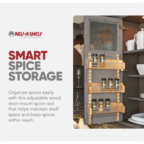 Rev-A-Shelf Pullout Wall Storage Organizer for Kitchen Cabinets, Sliding Door Mounted Spice Rack with 3 Adjustable Shelves, Maple Wood, 4ASR-15 - size: 10.13" W