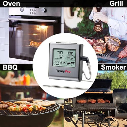 TempPro TempTrack Large LCD Digital Meat Thermometer for Cooking - color: Light Silver
