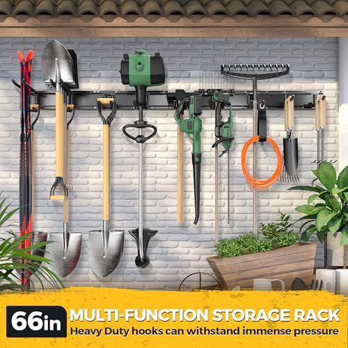 LBT 66" Garage Tool Organizer Wall Mount - 720lbs Garden Tool Organizer | Anti-Rust, Adjustable Hooks, Sheds Garden Tool Organizer Black, Gifts For Men Dad Husband - size: 66inch