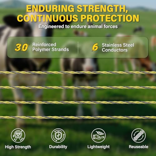 Electric Fence Wire 656Ft 200M - 6 Stainless Steel Strands Polywire for Reliable Conductivity - Electric Fence Poly Wire for Portable Livestock Fencing - size: 656 Feet/200 Meters
