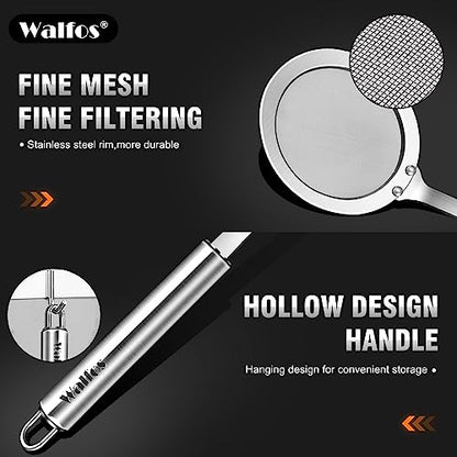 Walfos Fat Skimmer Spoon, Stainless Steel Fat skimmer For Cooking, Fine Mesh Strainer, Food Strainer Fit For Separation Of The Floating Foam, Fat, Grease - Set of 2 Sise - style: 2pcs (3", 4") Skimmers
