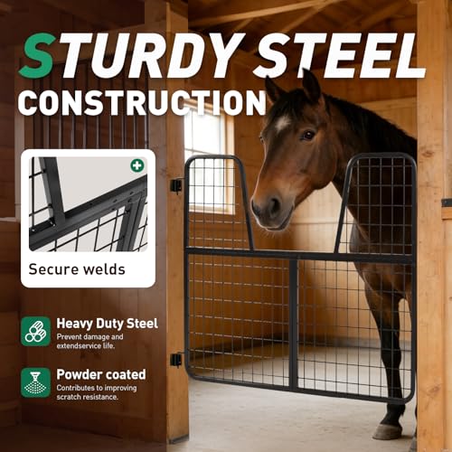 52" W x 50.5" H Horse Stall Gate for Livestock Enclosures Steel | Powder Coated Black