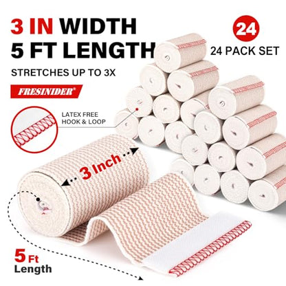 FRESINIDER Premium Elastic Bandage Wrap 3 Inch, 24 Pack, Hook and Loop - color: 24 Pack X 3 Inches
