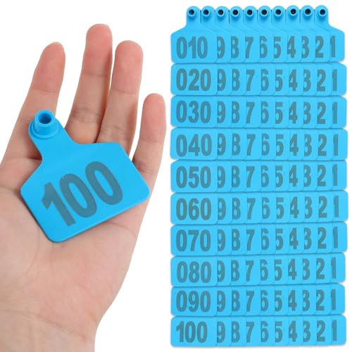100PCS Cattle Ear Tags Large Size - Plastic Livestock Ear Tags 001-100 Number Farm Animal Tags ID Tags Ear Tagger Cattle Ear Tags for Cow Cattle Sheep Goats Pigs Hogs Mark Label (Blue) - color: Blue