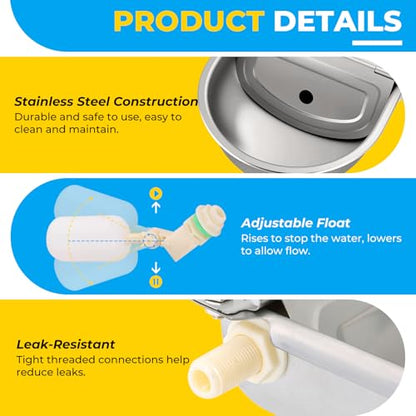 NATGAI Automatic Waterer Bowl with Float Valve, Stainless Steel