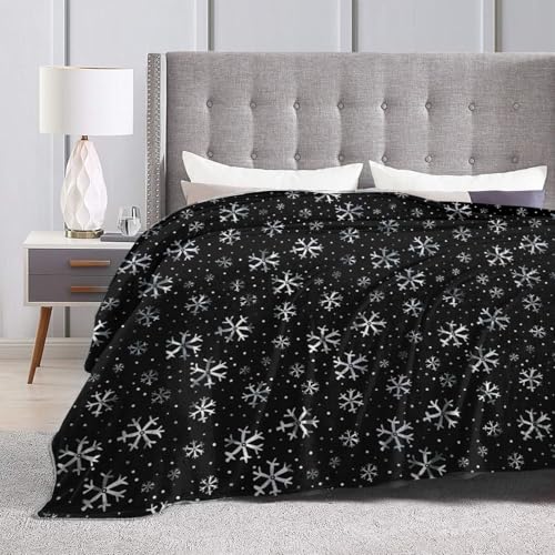 Winter Snowflakes Black Fleece Blanket Lightweight Ultra-Soft Christmas Throw Blanket for Sofa Couch Bed Camping Travel - Super Soft Cozy Microfiber Blanket 60"X50" - color: Winter Snowflakes(black), size: 60"x50"