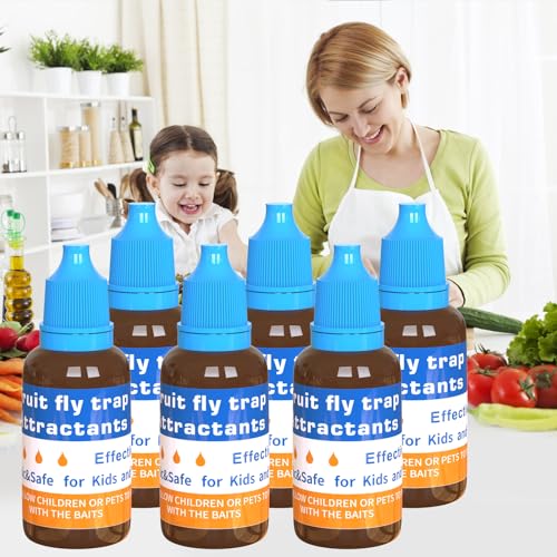 Fruit Fly Trap Refill Liquid Replacement Only 6 Packs- Liquid Fly Traps for Indoors- Non Toxic Bait Safe Near Pets,Food and Kids- Fruit Fly Lure Refill Liquid Trap Easy to Use Fly Traps for House
