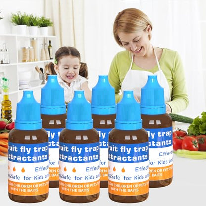 Fruit Fly Trap Refill Liquid Replacement Only 6 Packs- Liquid Fly Traps for Indoors- Non Toxic Bait Safe Near Pets,Food and Kids- Fruit Fly Lure Refill Liquid Trap Easy to Use Fly Traps for House