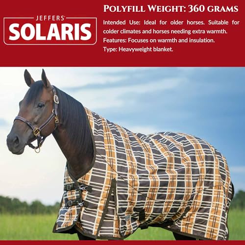 Jeffers Solaris 1200 Denier Turnout Blanket with Extended Neck Design - Brown & Cream Plaid 75" - Waterproof, Breathable Horse Blanket with 360g Polyfill, Ideal Protection for Winter, Heavyweight - size: 75"