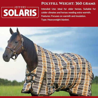 Jeffers Solaris 1200 Denier Turnout Blanket with Extended Neck Design - Brown & Cream Plaid 75" - Waterproof, Breathable Horse Blanket with 360g Polyfill, Ideal Protection for Winter, Heavyweight - size: 75"