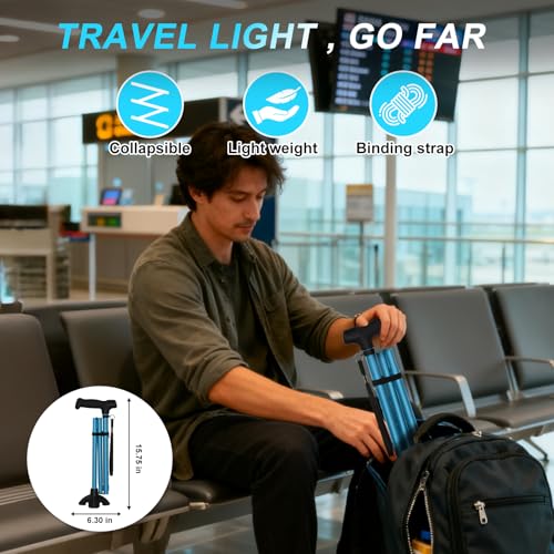Extra Tall Stable Walking Stick,1.43 lb, 15.75" Fold,Over 5'9",Blue - color: Plus Lengthened Blue Cane(35.43-42.52in)