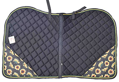 Sunflower Print Saddle Pad Set + Matching Ear Bonnet – Equestrian Riding Gear – Horse Show Accessories Dressage, Hunter/Jumper - size: COB