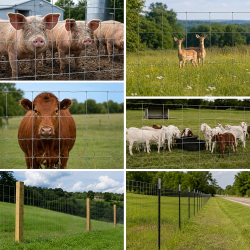 15-Gauge Galvanized Cattle Fence, Fixed-Knot Livestock Field Fence, Woven Wire Farm Fencing for Goat, Sheep, Deer, Hog and Horse - size: 5.9*328FT
