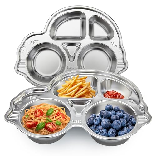 Stainles Steel Baby Suction Plate, Car Divided Toddler Plate Gray - color: Gray