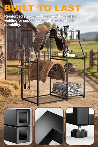 Saddle Rack with Storage, Heavy Duty Stand for Western & English Saddles