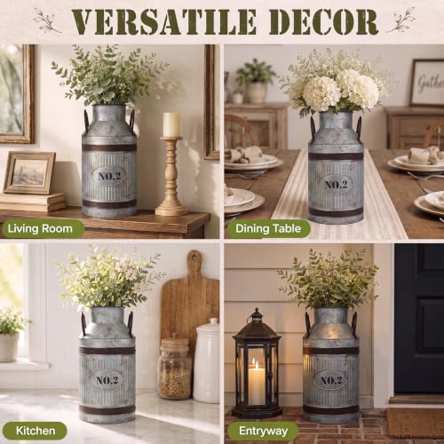 2 Pcs 15.2'' Large Rustic Galvanized Metal Milk Can Vase with Handle