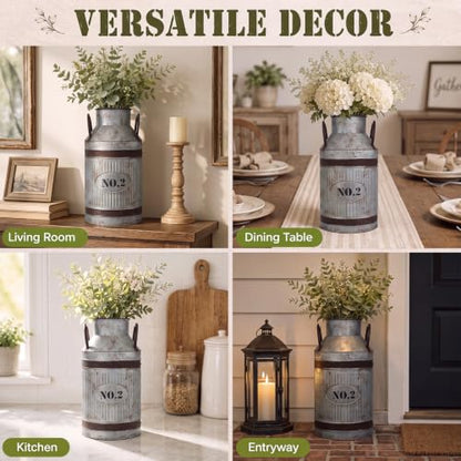 2 Pcs 15.2'' Large Rustic Galvanized Metal Milk Can Vase with Handle