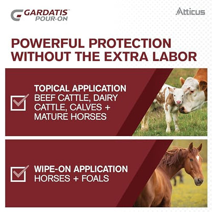 Atticus Gardatis Pour-On Insecticide with IGR (64oz) For Cattle and Horses | Ready to Use Formulation that Protects Cattle and Horses Against Biting and Sucking Lice, Flies, and Ticks