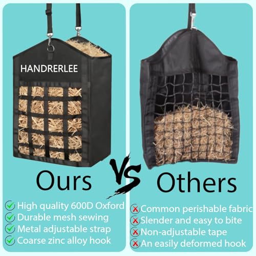 Hay Bags for Horses, 2PCS Slow Feed Hay Bags for Goats, Sheep, Donkey, Two-Sided Premium Oxford Hay Feed Bags and High Strength Metal Clasp, Easy to Hang with Adjustable Strap(Black, Large 2 Pack) - size: 2PCS