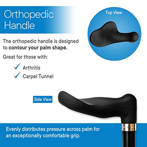 RMS Orthopedic Walking Cane - Offset Cane to Fit Individual's Palm Naturally - Ideal for Anyone with Arthritis or Carpal Tunnel Syndrome (Choose Left Hand or Right Hand)