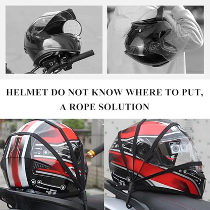 2 PCS Motorcycle Helmet Rope, 23.6" Mesh Helmet Elastic Strap Strong Tie Down with 2 Hooks, Adjustable Bungee Cords Fixed Strap for Motorcycle Bicycle Helmets Luggage Rack