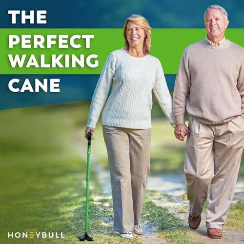 HONEYBULL Walking Cane for Men & Women, Foldable Free Standing Cane - color: Green