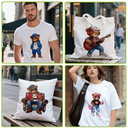 arricraft 9 Sheets Hip-Hop Animal Iron on Stickers, Cartoon Fashion Bear Pattern Print Transfer Stickers Decals for DIY T-Shirt Jeans Backpacks Families Clothing Hat Decoration Applique - style: Cartoon Fashion Bear Theme
