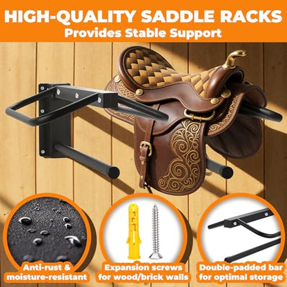 Sidasu 1 Pack Thickened Saddle Rack,Wall Mounted Saddle Stand with Pad Bar | Heavy Duty Steel Construction,Detachable Design,Fits Western & English Style Saddles,Ideal for Barns Stables Garages - size: 1 Pack