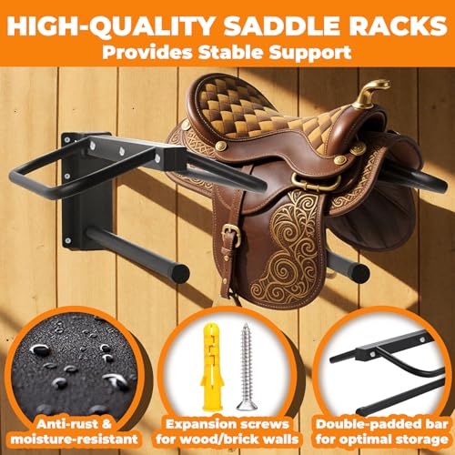 Sidasu 2 Pack Thickened Saddle Rack, Wall Mounted Saddle Stand with Pad Bar | Heavy Duty Steel Construction,Detachable Design,Fits Western & English Style Saddles,Ideal for Barns Stables Garages - size: 2 Pack