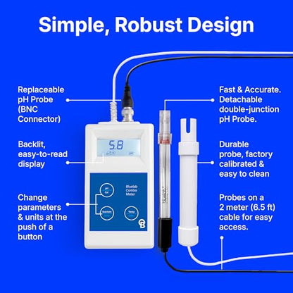 Bluelab Combo Meter for pH, Temperature & Conductivity in Water - Easy Calibration, Digital EC/TDS/PPM Tester for Hydroponics & Indoor Plants (METCOM) | Easy Calibration - Digital EC/TDS/PPM Tester for Hydroponics & Indoor Plants - METCOM - style: pH/EC/T