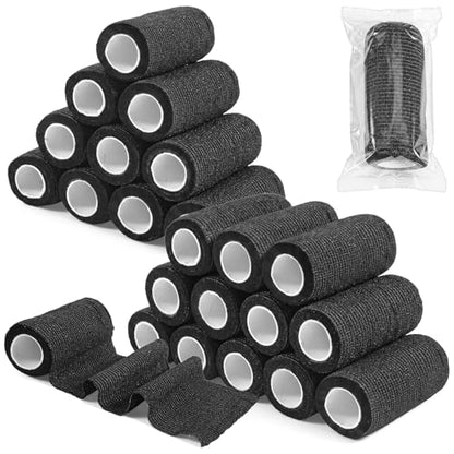 24 Packs Self Adhesive Bandage Wrap, Black Bandage Wrap 4 Inch x 5 Yard, Elastic Cohesive Bandages Tape for Sports Wrist Ankle Support, Vet Wraps for Horses Dogs Wound Care