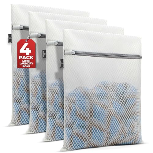 Handy Laundry Zippered Mesh Bags 4-Pack 12"x16", Honeycomb for Delicates | 4-Pack Zippered Honeycomb Mesh Bags 12x16, Machine Washable, for Lingerie Socks Underwear Delicates Wash
