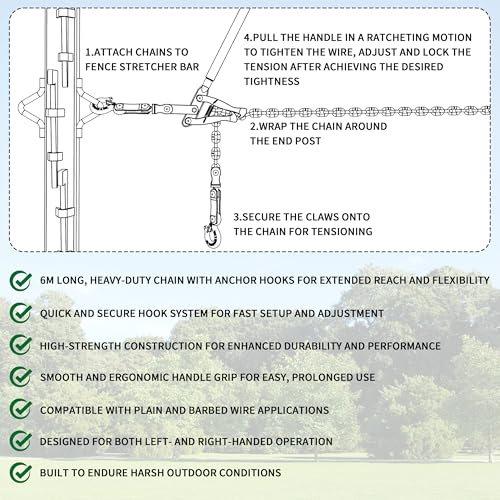 Tredre Chain Link Fence Stretcher Tool with 19.7FT Chain – Heavy-Duty Fence Puller Stretcher & Wire Tensioner, 2200lbs Capacity Barbed Wire Fence Puller for Farm, Ranch, Fence Repair (2 PC) - color: STYL1-2PC