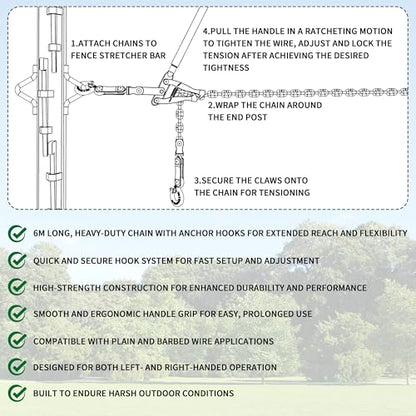 Tredre Chain Link Fence Stretcher Tool with 19.7FT Chain – Heavy-Duty Fence Puller Stretcher & Wire Tensioner, 2200lbs Capacity Barbed Wire Fence Puller for Farm, Ranch, Fence Repair (2 PC) - color: STYL1-2PC