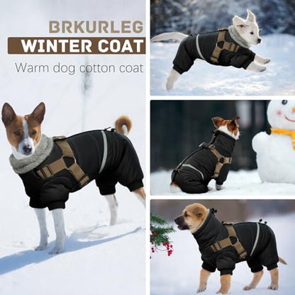 BRKURLEG Black Dog Coat with Harness, Dog Winter Jacket, Dogs Onesie Body Warm Jackets, Small Dogs Winter Coats Reflective Windproof Warm Cold Weather Coats, Pet Waterproof Jacket Hiking S - color: Black, size: Small