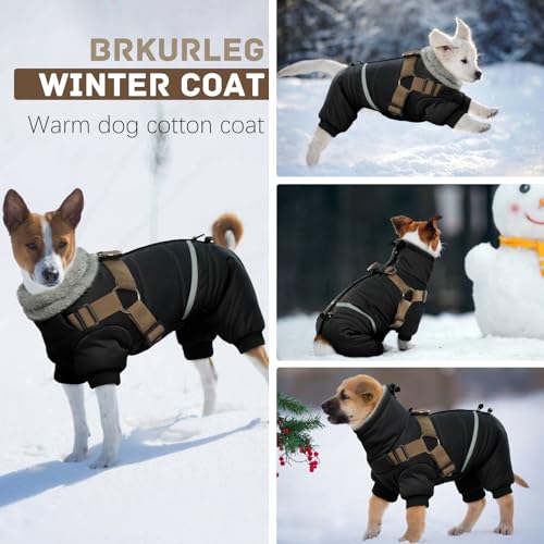BRKURLEG Black Dog Coat with Harness, Dog Winter Jacket, Dogs Onesie Body Warm Jackets, Small Dogs Winter Coats Reflective Windproof Warm Cold Weather Coats, Pet Waterproof Jacket Hiking M - color: Black, size: Medium