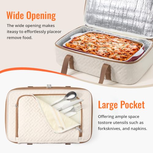 Double Insulated Casserole Carrier, Fits 9" x 13" Baking Dish - color: Beige, size: 16*10*8inch