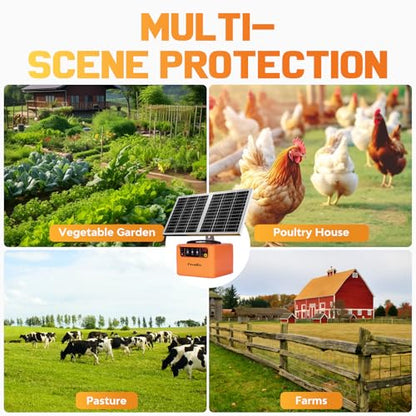 30 Mile Solar Fence Charger, 6-12KV Adjustable for Livestock Farm - color: Orange