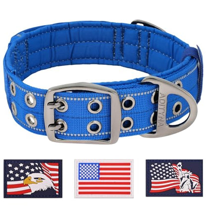 ADITYNA Heavy Duty Dog Collar for Medium Dogs with Traffic Handle - color: Royal Blue, size: Medium: Fit 15-19" Neck