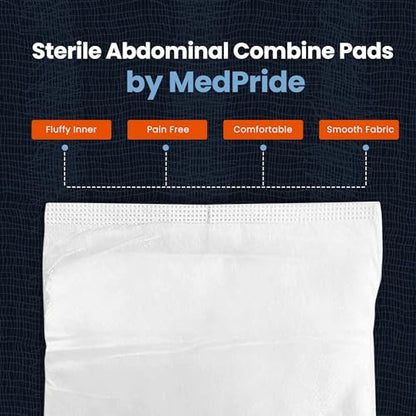 MED PRIDE Sterile ABD Combine Pads,5x9 in,Absorbent,Latex-Free,40-Count
