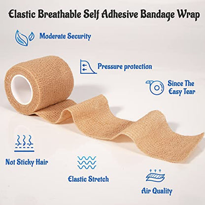 48 Pack 2” x 5 Yards Self Adhesive Bandage Wrap Athletic Elastic Breathable Cohesive Bandage Wrap Rolls for Stretch, Sports, First Aid, Wrist, Ankle Sprains, Swelling, Vet Wrap - color: Multi-color