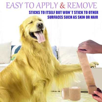3 Pack 2 Inches Self Adhesive Bandage Wrap Vet Wrap for Pets, Stretch Self Adherent Tape Cohesive Wrap for Athletic, Sports, Wrist and Ankle(Skin)