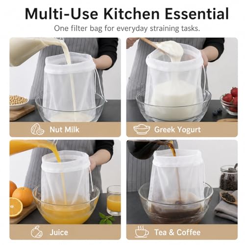 Reusable Fine Mesh Strainer Bag For Cheese Nut Milk, Cream Separator For Raw Milk, Cloth Liquid Strainer For Juice Tea Coffee Butter Yogurt (6Pcs) - size: 6Pcs