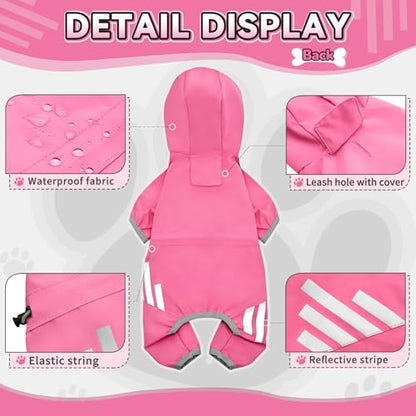 Dog Raincoat, Waterproof Dog Rain Jacket with Hood, Rain Coat with Leash Hole, Reflective Strap for Small Medium Dogs, Lightweight Puppy Clothes(Pink,L) - color: Pink, size: L(Back Length15'')