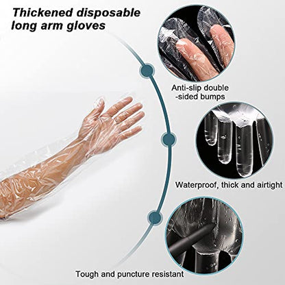 50 Disposable Field Dressing Gloves Veterinary Insemination Rectal Long Gloves, Extra Long Sleeve Full Arm - color: Transparent
