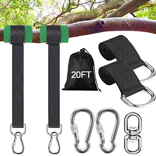 Safe Tree Swing Hanging Straps Kit, 3FT/10FT/15FT/20FT, Heavy Duty Holds 5500LBS Extra Long Adjustable Tree Swing Straps, Easy & Fast Way to Hang Any Swing or Hammock(20 FT) - color: black, size: 20FT