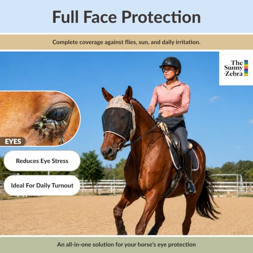 TSZ Fly Free Ride Horse Fly Mask Standard - UV-Resistant Breathable Mesh