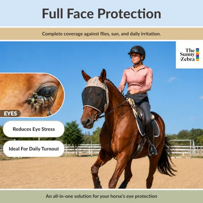 TSZ Fly Free Ride Horse Fly Mask Standard - UV-Resistant Breathable Mesh